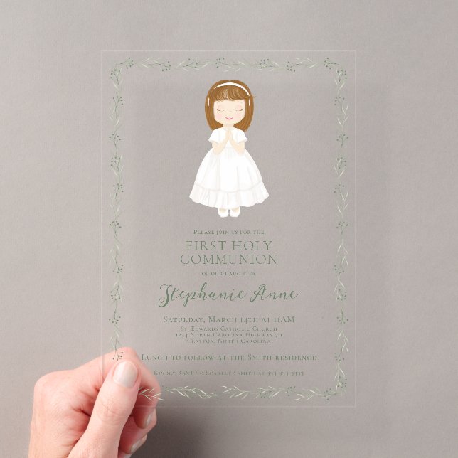 Invitations En Acrylique Fille de communion en prière (In situ (ordinateur de poche))