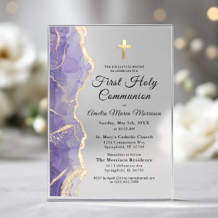 Invitations En Acrylique Fille de la Première Communion Sainte Agate Violet