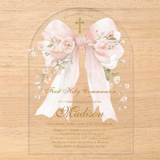 Invitations En Acrylique Fille de la Première Sainte Communion à l'arc bohè