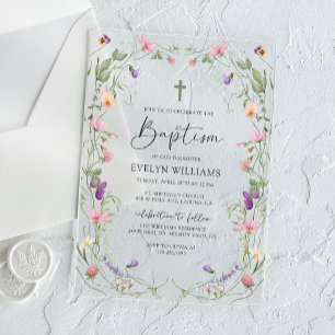 Invitations En Acrylique Fille du jardin floral Baptême et Christening