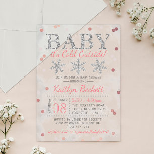 Invitations En Acrylique Fille Fête Prénatale d'Hiver Baby Il Fait Froid De