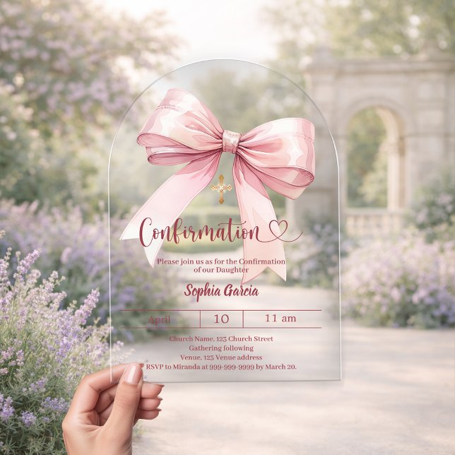Invitations En Acrylique Fille rose arc clair de luxe Confirmation (Créateur téléchargé)