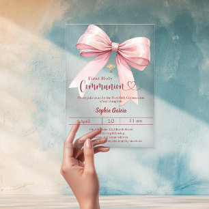 Invitations En Acrylique Fille rose arc élégante luxe clair Première Commun