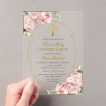 Invitations En Acrylique Fille rose Fleur Première Sainte Communion Croix d<br><div class="desc">Frame Blush rose Roses Première Communion Sainte Invitation Acrylique Primera Comunión Verdure Première Communion Sainte,  verdure première communion sainte invitation</div>