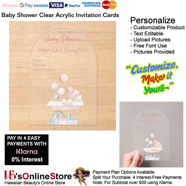 Invitations En Acrylique Filles Baby shower clair Acrylique carte d'invitat (Girl's Baby Shower Birth Party Supplies Celebrate Clear Acrylic Invitations 23.)