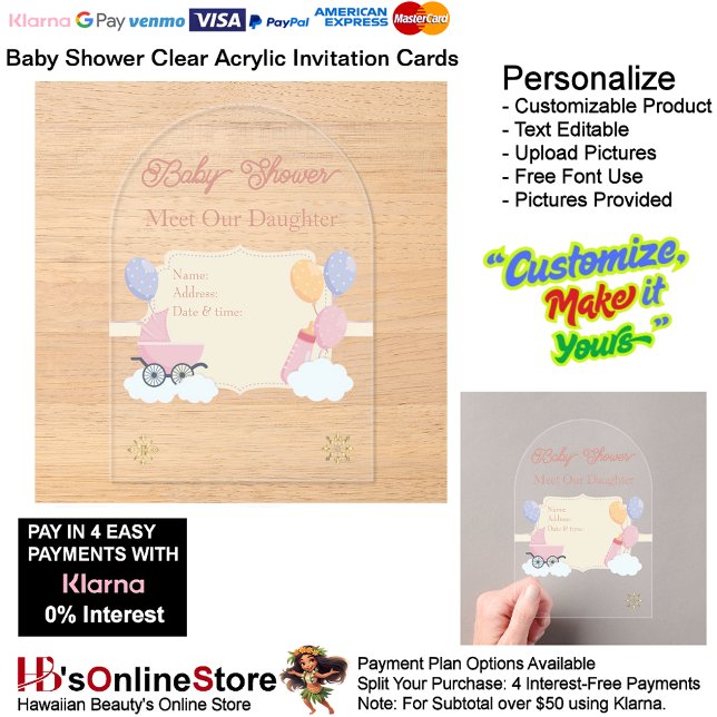 Invitations En Acrylique Filles Baby shower clair Acrylique carte d'invitat (Girl's Baby Shower Birth Party Supplies Celebrate Clear Acrylic Invitations 24.)