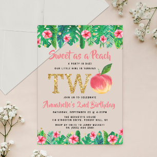 Invitations En Acrylique Filles douce pêche 2e anniversaire