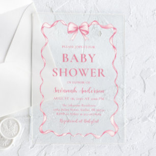 Invitations En Acrylique Fillette aquarelle Ruban Blush Rose Bébé Fille