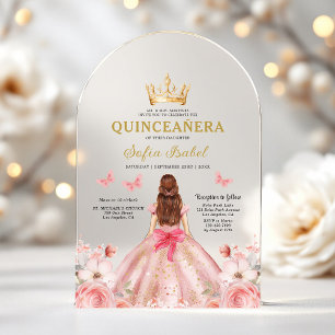 Invitations En Acrylique Fillette de 15 ans Rose Florale Papillon Rose Clai
