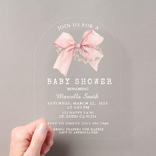 Invitations En Acrylique Fillette de Coquette Rose pour Baby Shower