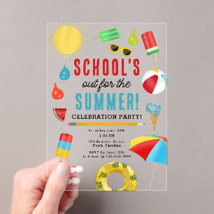 Invitations En Acrylique Fin de l'école Amusants Enfants Summer Pool Party