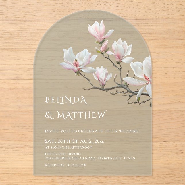 Invitations En Acrylique Fine Art Magnolia Sage Green Transparent Wedding (Recto)