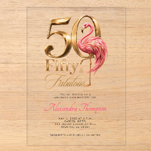 Invitations En Acrylique Flamingo Rose Cinquante & Fantastique Fête d'anniv
