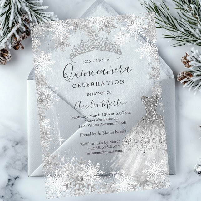 Invitations En Acrylique Flèche de neige d'hiver Quinceanera à pied clair (Créateur téléchargé)