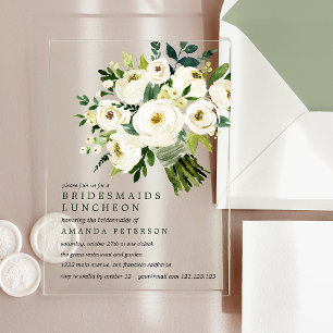 Invitations En Acrylique Fleur blanche Déjeuner d'affaires