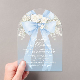 Invitations En Acrylique Fleur Bleue Bébé en Fleur Garçon Baby Shower