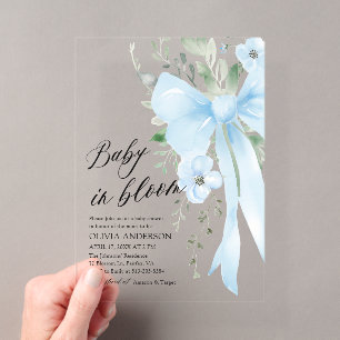 Invitations En Acrylique Fleur de bébé au ruban bleu pour la Baby Shower de