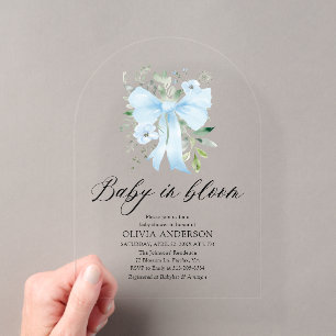 Invitations En Acrylique Fleur de bébé au ruban bleu pour la Baby Shower ga