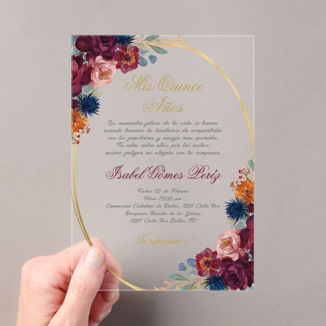 Invitations En Acrylique Fleur de bijoux espagnol Quinceañera (In situ (ordinateur de poche))