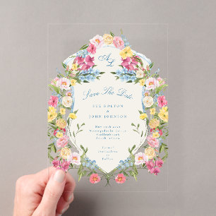 Invitations En Acrylique Fleur de Bleu Vintage Save The date Crête