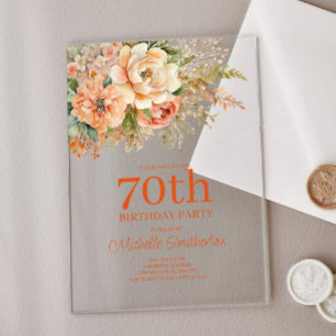 Invitations En Acrylique Fleur de Crème de Pêche Élégante 70e Anniversaire