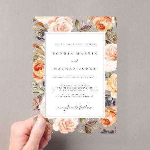 Invitations En Acrylique Fleur de feuille orange brûlé moderne mariage clai