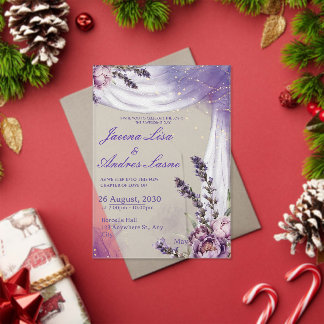 Invitations En Acrylique Fleur de Lavande Élégante Blanche Violette Désherb