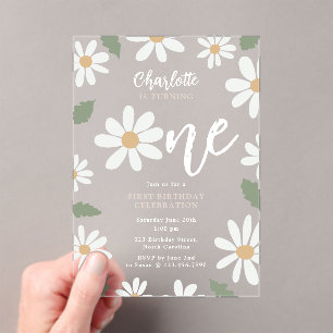 Invitations En Acrylique Fleur de marguerite mignonne 1er anniversaire fill