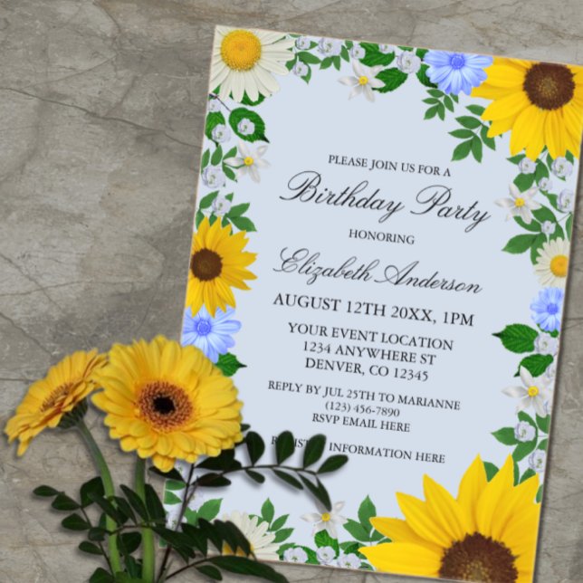 Invitations En Acrylique Fleur de soleil rustique Daisy Floral Anniversaire (Créateur téléchargé)