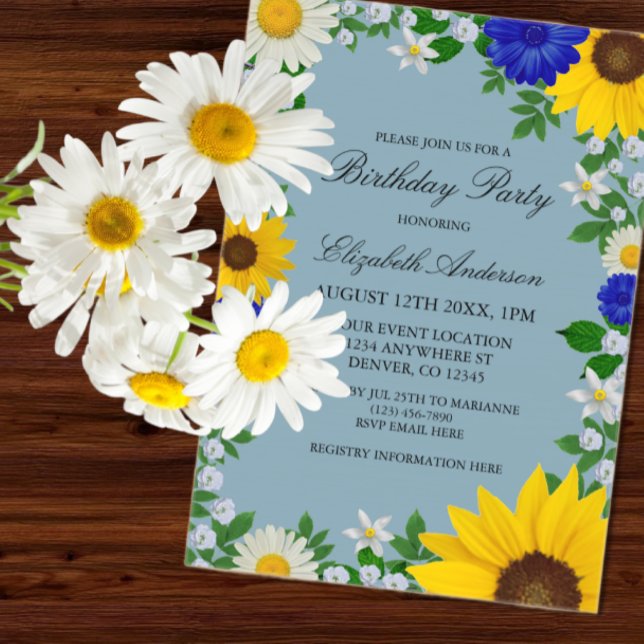 Invitations En Acrylique Fleur de soleil rustique Daisy Floral Anniversaire (Créateur téléchargé)