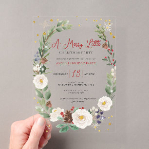 Invitations En Acrylique Fleur d'hiver Joyeux petit Noël fête