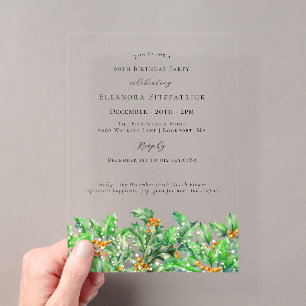 Invitations En Acrylique Fleur du mois de naissance de décembre pour 90e an