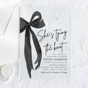 Invitations En Acrylique Fleur Noire Elle Noue le Nœud Réception de Mariage