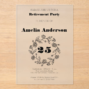 Invitations En Acrylique Fleur noire moderne de retraite