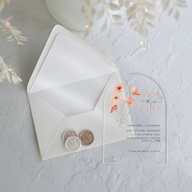 Invitations En Acrylique Fleur Orange Poppy Mariage Save the Date (Créateur téléchargé)