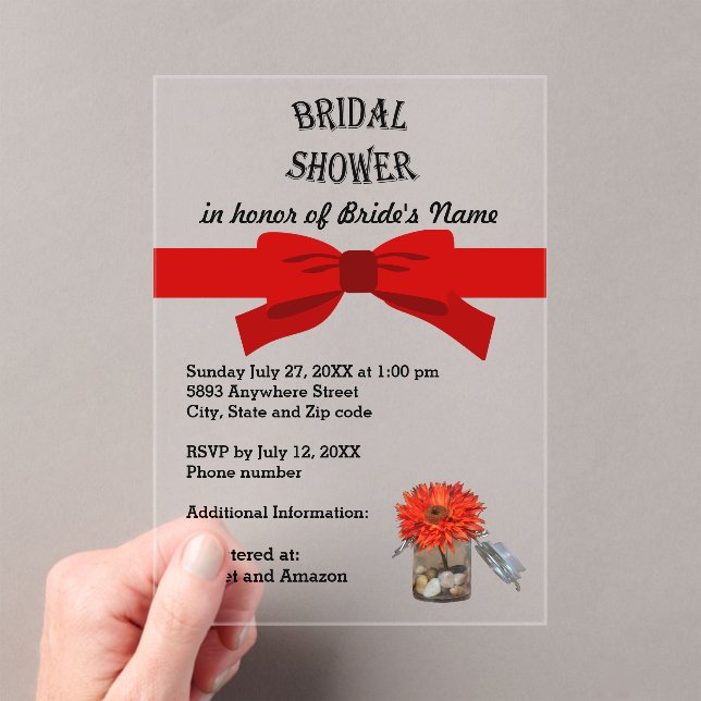 Invitations En Acrylique Fleur orange ruban rouge dans un pot de douche de  (In situ (ordinateur de poche))