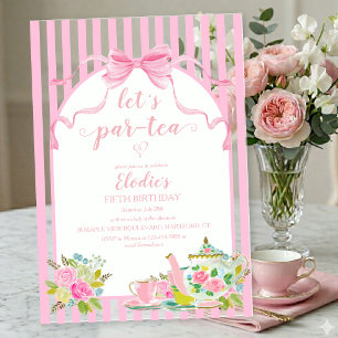 Invitations En Acrylique Fleur rose à rayures, célébrons notre thé d'annive