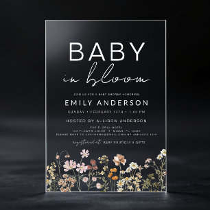 Invitations En Acrylique Fleur sauvage Baby in Bloom Baby shower Terracotta