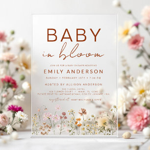 Invitations En Acrylique Fleur sauvage Baby in Bloom Baby shower Terracotta