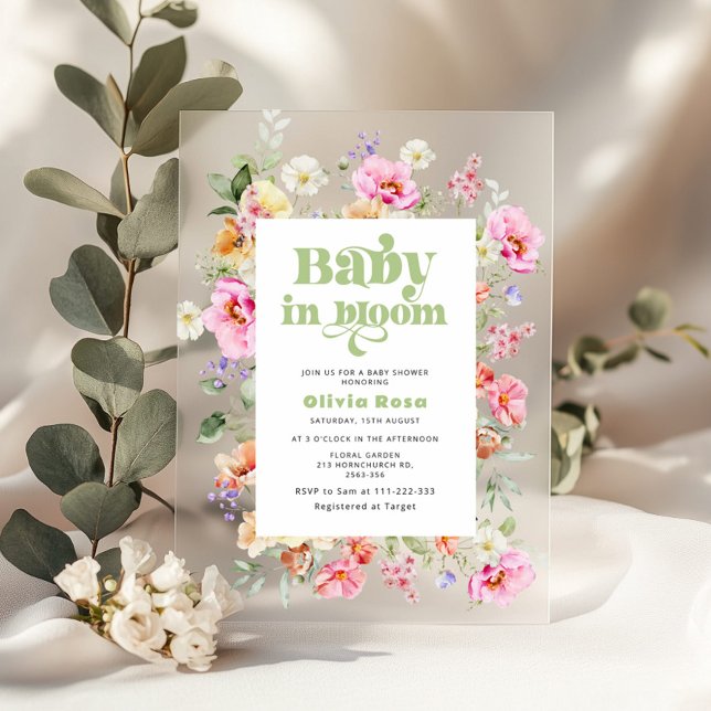 Invitations En Acrylique Fleur sauvage bébé dans le Baby shower en fleurs (Créateur téléchargé)