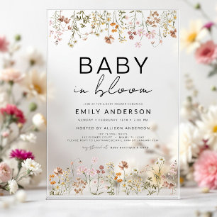 Invitations En Acrylique Fleur sauvage bébé dans le Baby shower en fleurs