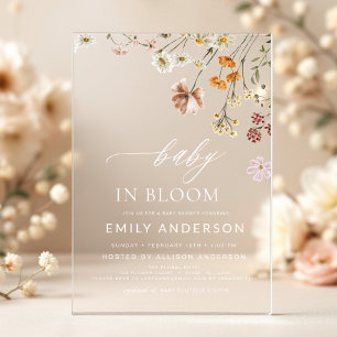 Invitations En Acrylique Fleur sauvage bébé dans le Baby shower en fleurs