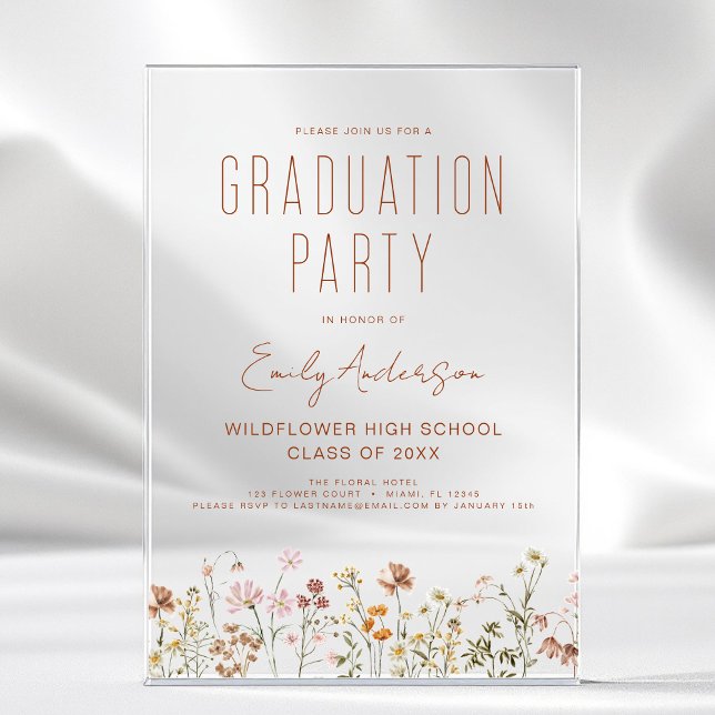 Invitations En Acrylique Fleur sauvage Bloom Graduation Party Boho (Créateur téléchargé)