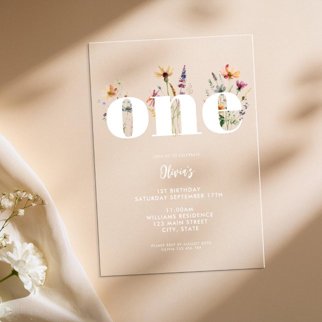 Invitations En Acrylique Fleur sauvage Boho moderne 1er anniversaire (Créateur téléchargé)