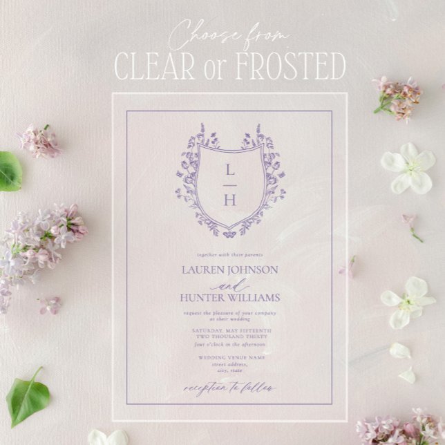 Invitations En Acrylique Fleur sauvage classique Monogram Crest Mariage (Créateur téléchargé)