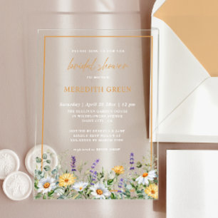 Invitations En Acrylique Fleur sauvage Daisy Lavender Fête des mariées bota