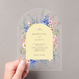 Invitations En Acrylique Fleur sauvage de bois jaune minimaliste Mariage fl