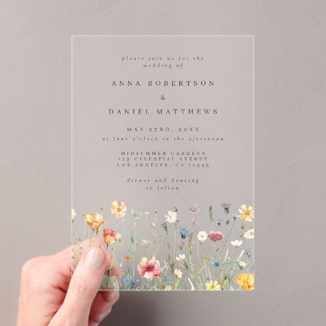 Invitations En Acrylique Fleur sauvage d'été Mariage de jardin (In situ (ordinateur de poche))