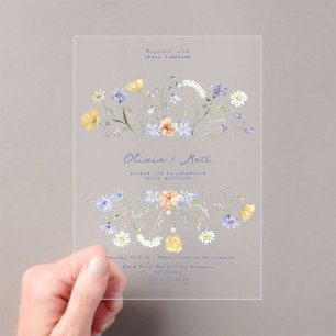 Invitations En Acrylique Fleur Sauvage Élégant Mariage Manuscrit 