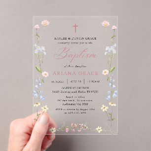 Invitations En Acrylique Fleur Sauvage Fille Florale Baptême
